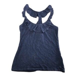 Abercrombie & Fitch Blue Ruffled Neckline Tank Top Women Size Small
